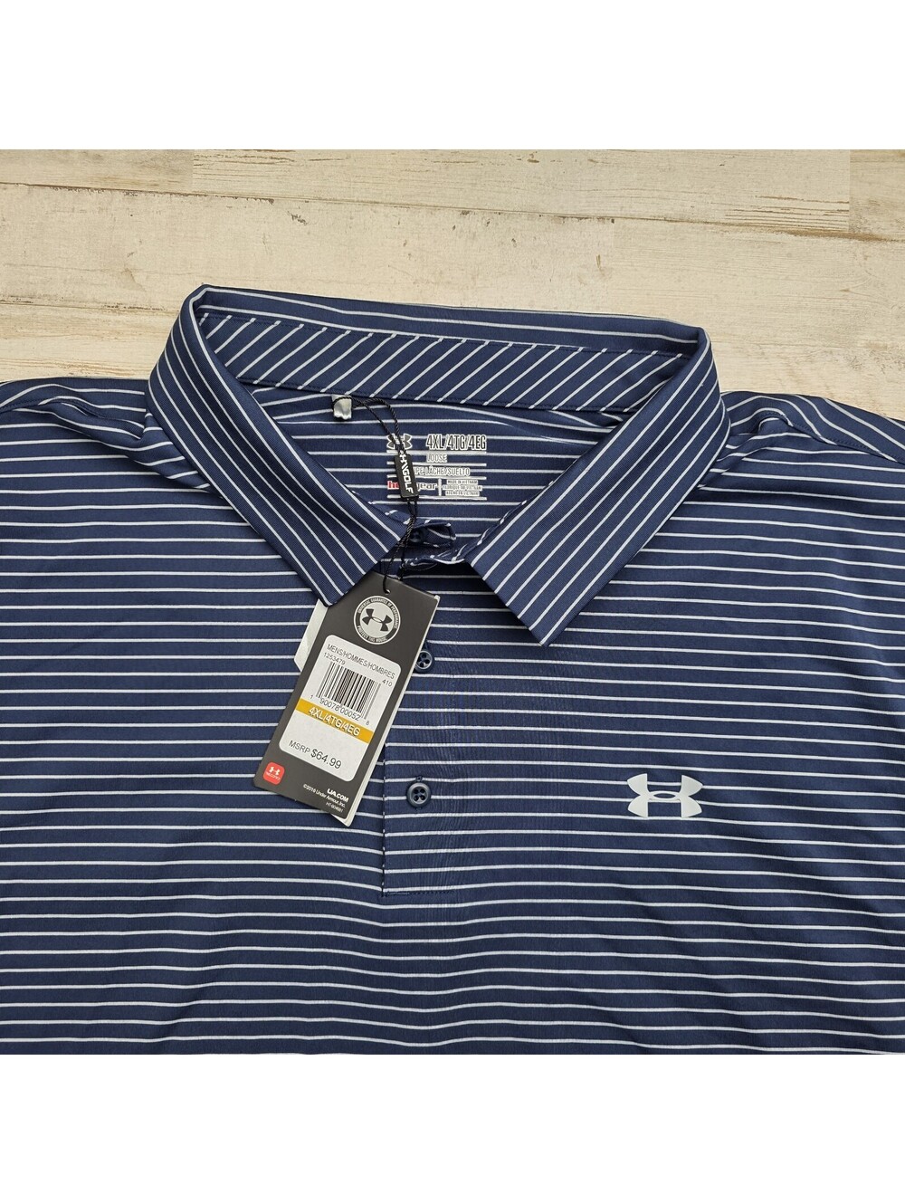 NEW Under Armour Men's Playoff Golf Polo Blue Stripe Men's 4XL Heatgear NWT